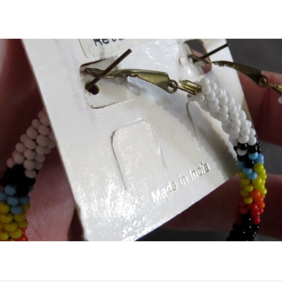 Southwest Style Multicolor Seed Bead Hoop Earrings - Picture 4 of 5